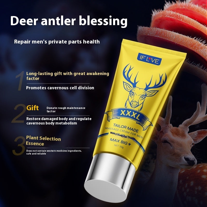 Men's massage cream with deer antler extract in yellow packaging, designed for full body massage and internal repair.